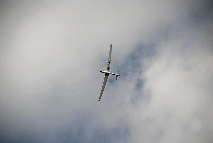 glider, the plane, clouds, sky, blue, fly, turbine