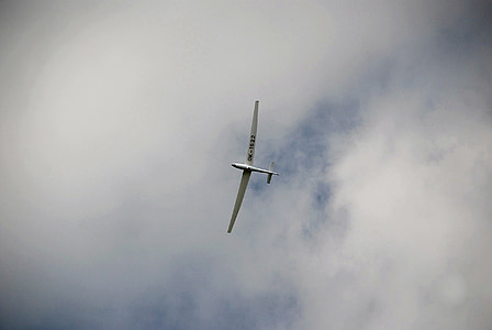 Glider, kone, pilvet, taivas, sininen, lentää, turbiini