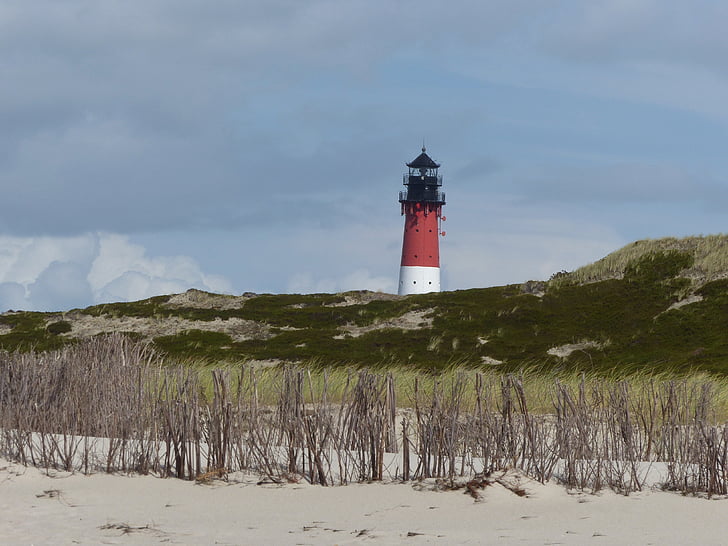 Lighthouse, Sylt, Beach, Dovolenka, červená, biela, pobrežie