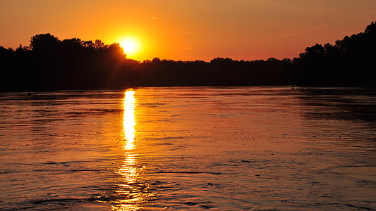 Rzeka, zachód słońca, nastrój, romantyczny, Nightfall, Natura