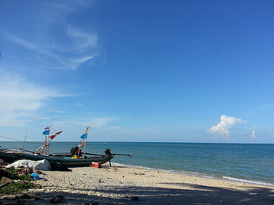 Thailandia, barca, oceano, mare, spiaggia, vista sul mare, cielo