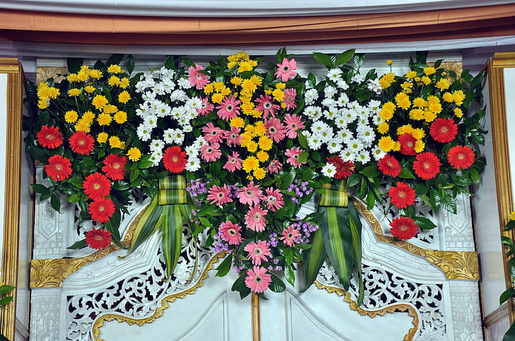 ανθισμένο λουλούδι, τοίχου, σκάλισμα