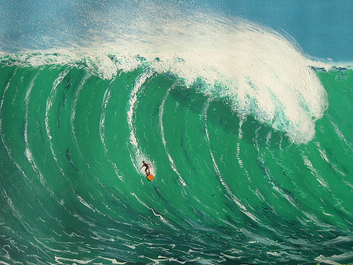 painting, art, acrylic, wave, water, hawaii, surf