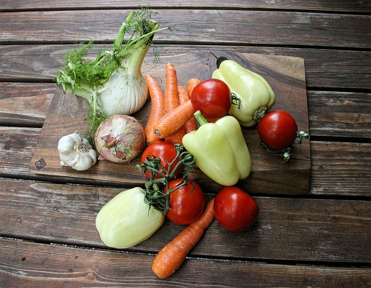 köögiviljad, orgaaniliste, toidu, värske, küüslauk, porgand, pipar