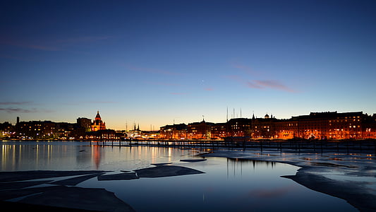 Helsinki, Finlandia, musim dingin, laut, Kota, es, malam