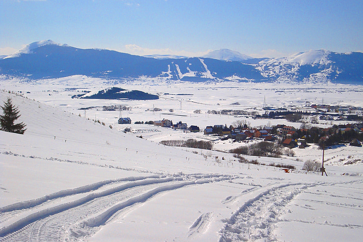 hó, táj, téli, Kupres, Ski