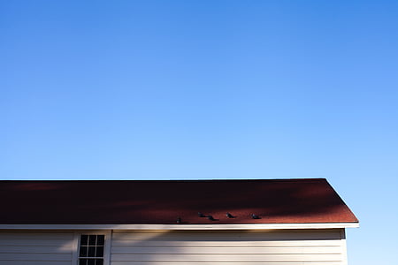 aérea, casa, edifício, telhado, azul, céu, arquitetura