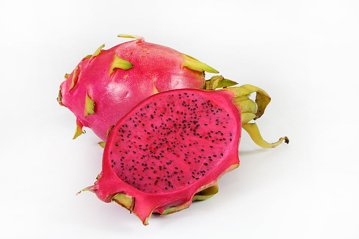 dragon fruit, fruit, red, healthy eating, food and drink, white background, studio shot