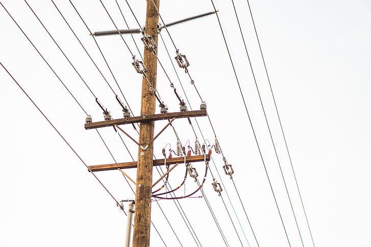 brun, elektriske, indlæg, magt, linje, Powerline, elektricitet pole