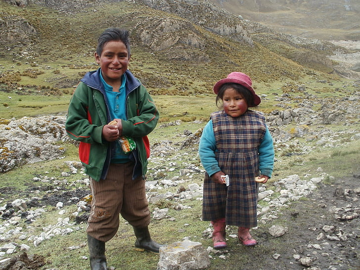 děti, Peru, děti, jih, Amerika, tradiční, cestování