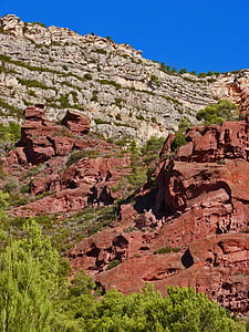 bergen, Montsant, Rocks, kalksten, röd sandsten, Priorat