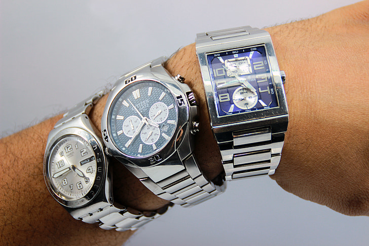 ur, Watch, hånd, tid, hvid, blå, sort