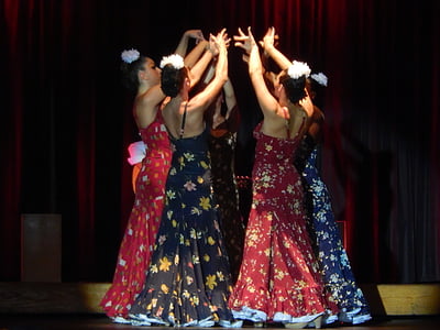 ballarins, Espanya, flamenc, vestits, Mostra el, dansa, rendiment