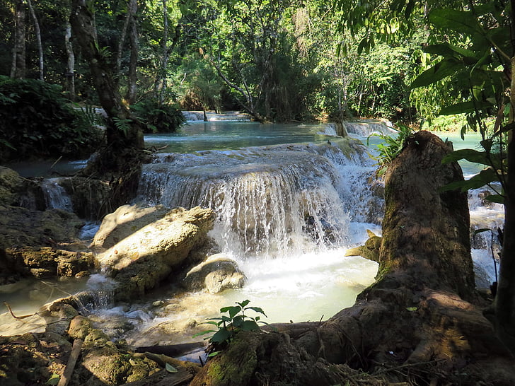 laos, if kwang, kuang if, waterfall, cascade, river, waterfalls