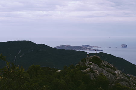 Panorama, fotografije, dva, osoba, planine, vrh, tijelo