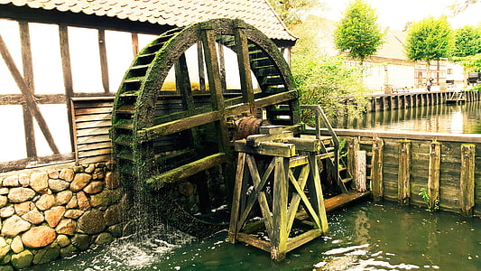 Mill, kincir air, lama, roda Mill, dipakai, Watermill, air