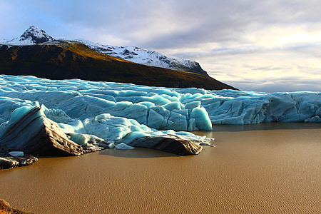 svinafellsjokull, iceland, iceberg, blue ice, lagoon, glacier, water
