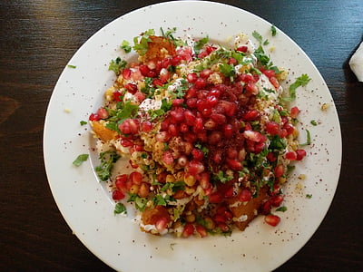 food, salad, pomegranate seeds, indian cuisine, plate, vegetarian, ethnic food