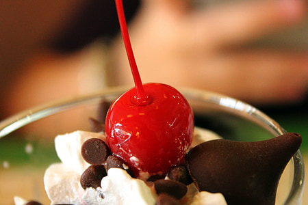 vyšnia, Šokoladas, mielas, desertas, vaisių, raudona vyšnia, bučiniai