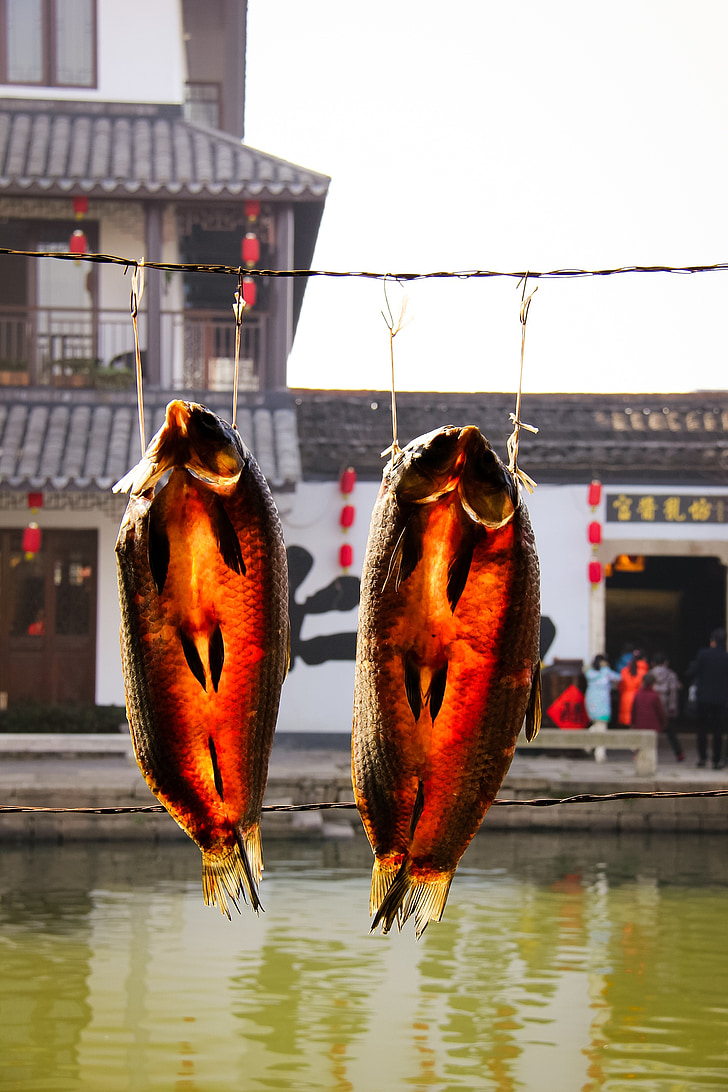 Ryby suszone, anchang, starożytne miasto, liny, ryby, jedzenie, Owoce morza