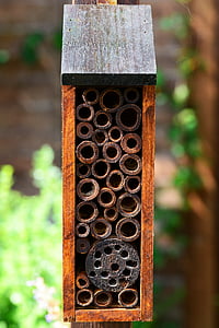 insect house, bee hotel, solitary bees, mason and leaf-cutter bee house, wild, wood, wooden home