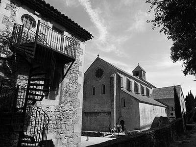 noir blanc, Abbaye, Provence, bâtiment