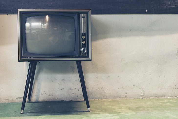 nero, grigio, CRT, televisione, Stand, vintage, vecchio