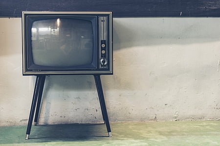 black, gray, crt, television, stand, vintage, old