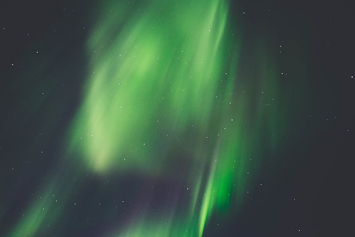 Aurora borealis, нощ, Северно сияние, небе, звезди, зелен цвят, фонове