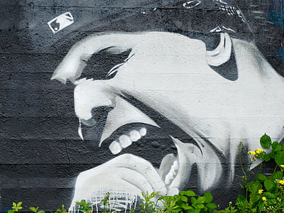 graffiti, ściana, twarz, krzyk, emocje, sztuka