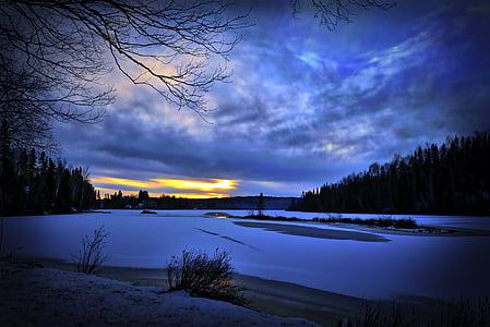 winter landscape, nature, winter, end of the day, ice, snow, cold