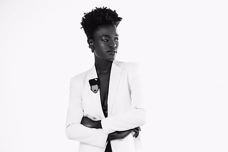woman, wearing, suit, jacket, fashion, model, Black and white