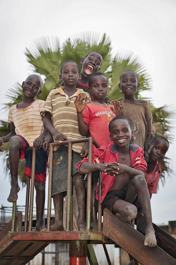 деца, африкански, Черно, Щастлив, младите, усмивка, заедно