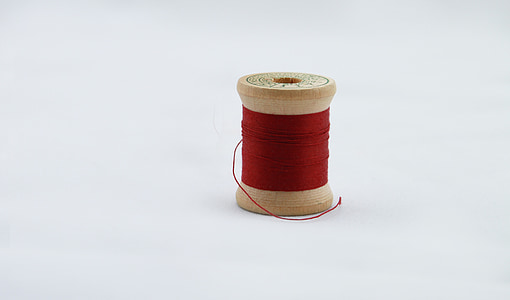filo rosso, rosso, thread, cucire, di cucito, bobina di legno dell'annata, spool
