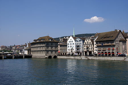 Цюрих, Цюрих Швейцария, Река, таунхаусы, памятники, старые здания, Старый город