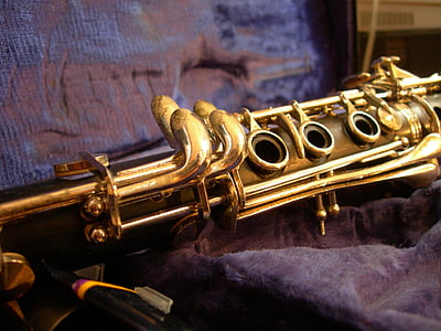 кларинет, злато, комплект, музика, дъх, инструменти