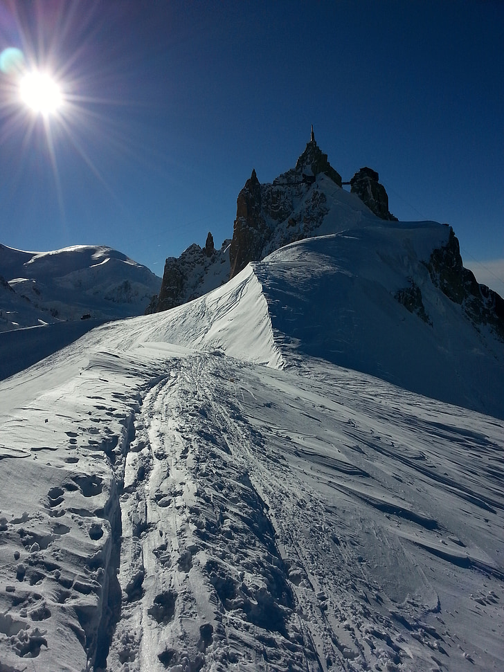 Aiguille du midi, Chamonix-mont-blanc, śnieg, Alpinizm, Alpy, krajobraz, góry