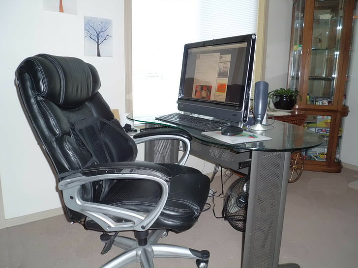 área de trabalho, hp touchsmart, mesa, computador, cadeira, escritório
