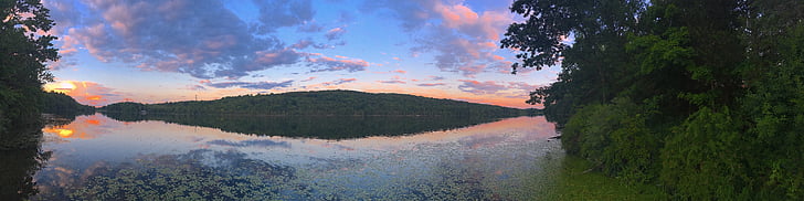 jezero, Západ slunce, reflexe, voda, Příroda, krajina, obloha
