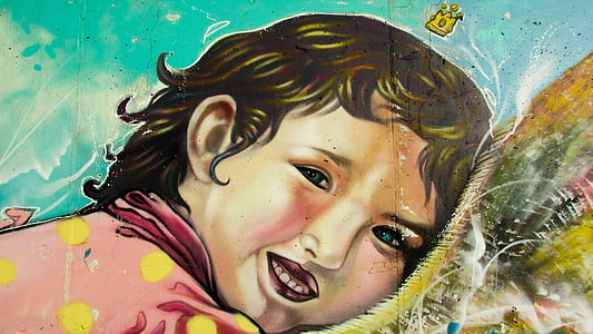 graffiti, barevné, graffiti zeď, dítě, Kypr, Ayia napa