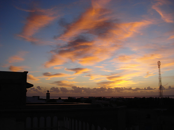 Dawn, Sunrise, Tunisia, pilvet, Sea, Välimeren