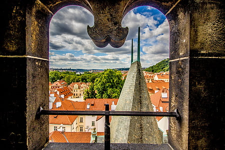 Praga, finestra, ciutat, República Txeca, ciutat vella, detall, cobertes