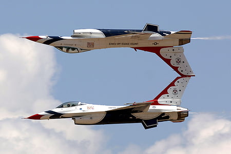 jets, flyguppvisning, antenn demonstration, militära, Thunderbirds, spegel, flygvapnet