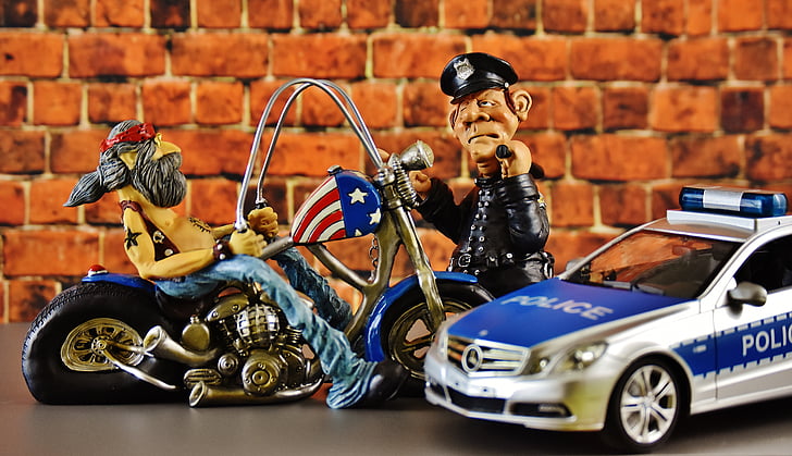 Biker, Motorrad, Polizei, COP, Polizeikontrolle, Mercedes Benz, Abbildung