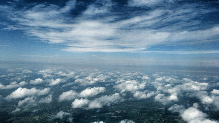 niebo, chmury, powietrza, samolot