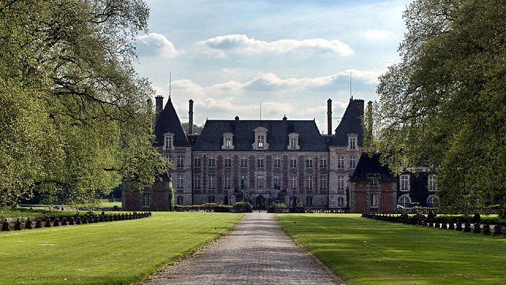 Chateau de courances, grad, zgodovinski, krajine, arhitektura, Francija, stavbe