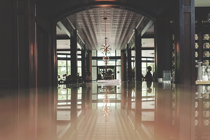 white, surface, ceiling, reflection, lobby, hotel, building