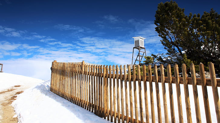 fence, perch, snow, mountain, rise, ice, winter