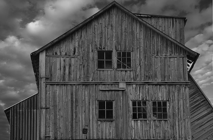 home, vacation, building, hut, wood, black white, haunted house