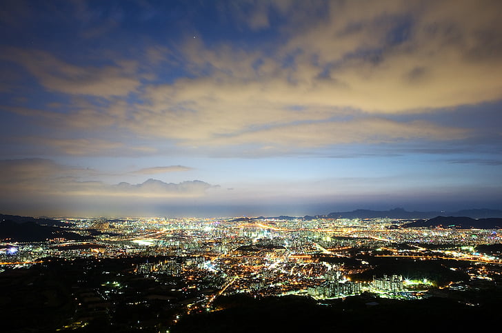 Seoul, wgląd nocy, na nocnym niebie, niebo, Chmura, w godzinach wieczornych, noc